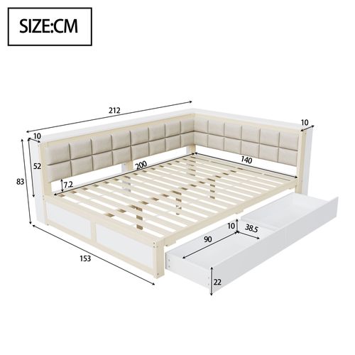 Lit Banquette 140x200 Cm - Lit Double Avec Rangement Et Dossier Confortable - Moderne - Blanc