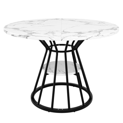 Table à Manger, Forme Ronde Avec Pieds Métalliques Réglables - Mdf - 100x100x76 Cm - Noir