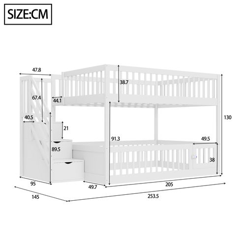Lit Superposé 140x200 Cm - Enfant - Rangement - Échelle - Garde-corps - Design Moderne - Blanc