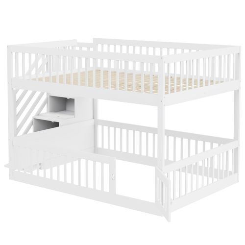 Lit Superposé 140x200 Cm - Enfant - Rangement - Échelle - Garde-corps - Design Moderne - Blanc