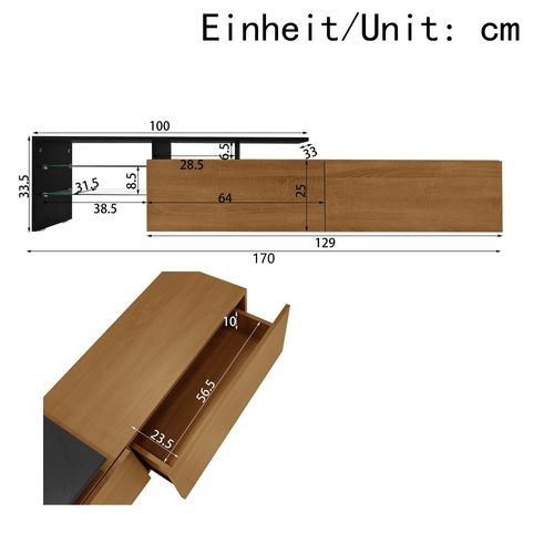 Meuble TV Bas LED Étagères Verre Design Moderne Rangement 170x33x33,5 Cm Naturel