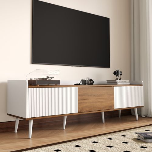 Meuble TV Bas Compact Avec Rangement Et Portes Design Imitation 160x39x49,5 Cm