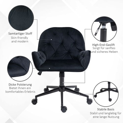 Fauteuil de Bureau Pivotant - Confortable - Assise en Polyester Doux - Réglable en Hauteur - Noir