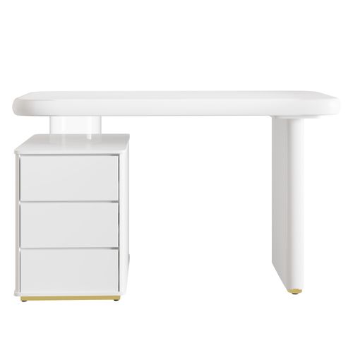 Bureau Avec 3 Tiroirs Et Design Forme Nuage - Mdf - 117x50x74 Cm - Blanc
