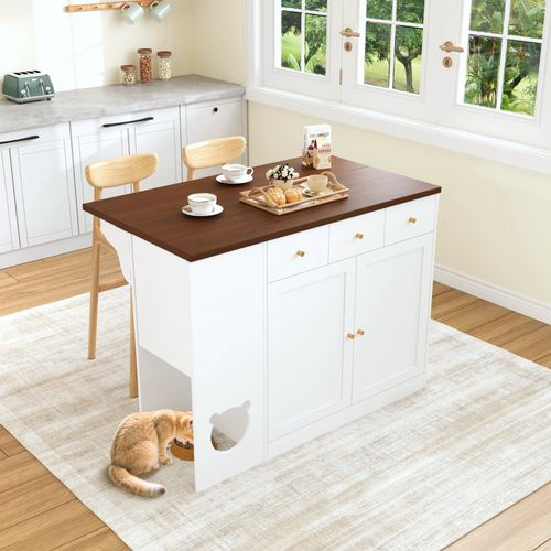 Îlot De Cuisine - Desserte De Cuisine Multifonction Extensible - Tiroirs Et Gamelles - Mdf - Noyer