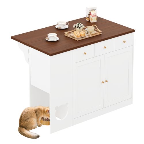 Îlot De Cuisine - Desserte De Cuisine Multifonction Extensible - Tiroirs Et Gamelles - Mdf - Noyer