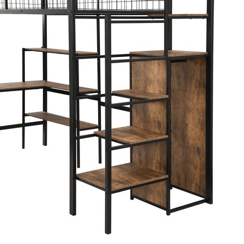 Lit Mezzanine Enfant 90x200 Cm - Lit Simple Avec Bureau Et Rangement - Cadre Métallique - Noir