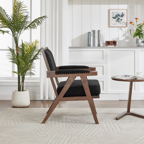 Fauteuil Lounge Avec Accoudoirs, Style Scandinave, 1 Place, Assise En Lin, Structure Stable – Noir