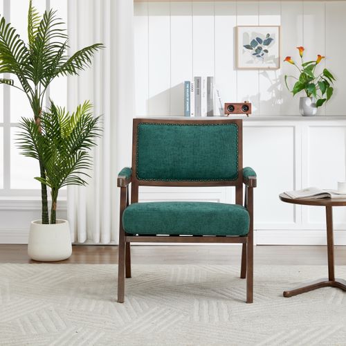 Fauteuil Lounge Avec Accoudoirs, Style Scandinave, 1 Place, Assise En Lin, Structure Stable – Vert