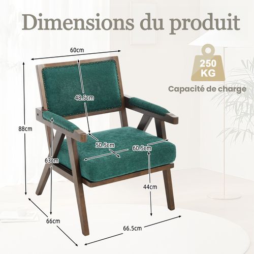 Fauteuil Lounge Avec Accoudoirs, Style Scandinave, 1 Place, Assise En Lin, Structure Stable – Vert