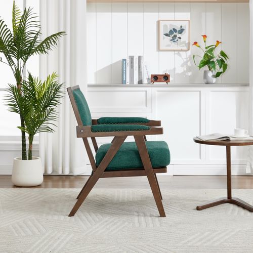Fauteuil Lounge Avec Accoudoirs, Style Scandinave, 1 Place, Assise En Lin, Structure Stable – Vert