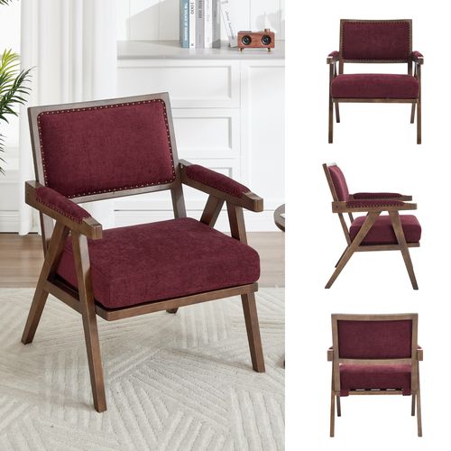 Fauteuil Lounge Avec Accoudoirs, Style Scandinave, 1 Place, Assise En Lin, Stable –  Rose Rouge