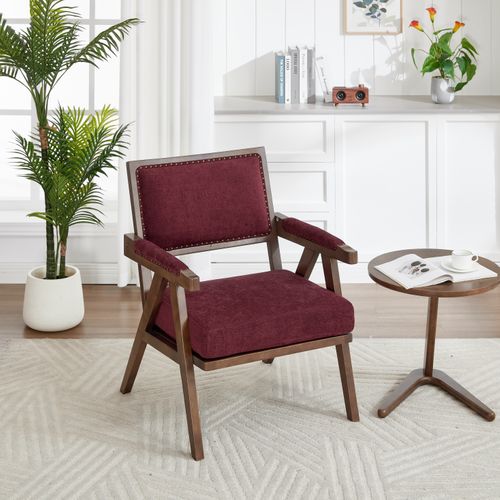 Fauteuil Lounge Avec Accoudoirs, Style Scandinave, 1 Place, Assise En Lin, Stable –  Rose Rouge