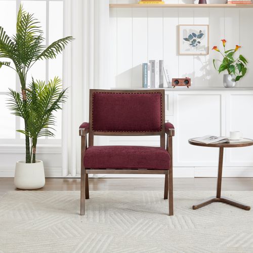 Fauteuil Lounge Avec Accoudoirs, Style Scandinave, 1 Place, Assise En Lin, Stable –  Rose Rouge