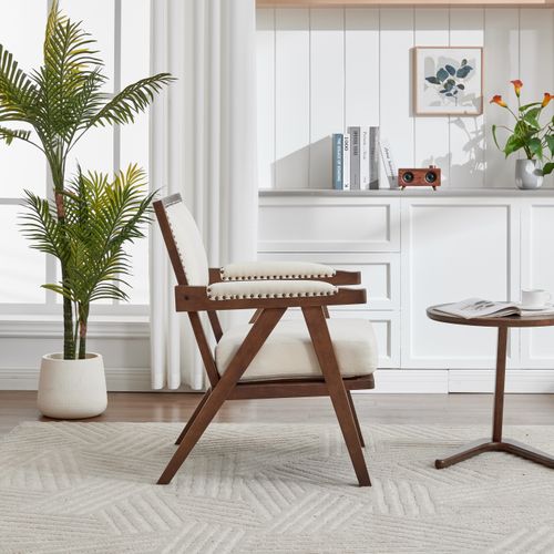 Fauteuil Lounge Avec Accoudoirs, Style Scandinave, 1 Place, Assise En Lin, Structure Stable – Beige