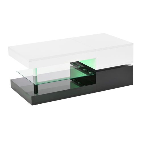 Table Basse Moderne Contemporaine Avec LED, Contrôle App Et Bluetooth, 90×45×35,5 Cm, Noir/blanc
