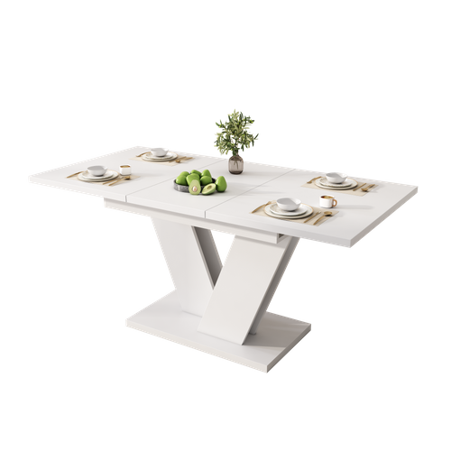 Table à Manger Extensible Moderne 4 à 6 Personnes, Mdf Robuste, Rallonge, 120/160 X 80 Cm, Blanc