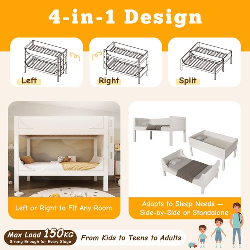 Lit Superposé 90x200 Cm - Avec Échelle - Rangement Tiroirs - Bois + Mdf - Blanc