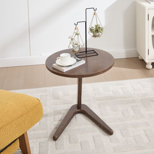 Table D’appoint - Table Ronde En Bois Massif - Piètement Z Élégant - Design Contemporain - Marron