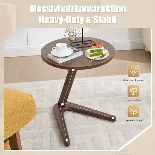 Table D’appoint - Table Ronde En Bois Massif - Piètement Z Élégant - Design Contemporain - Marron