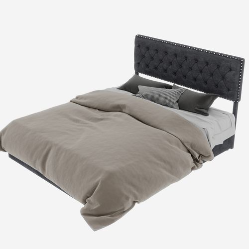 Lit Coffre Double 160x200 - Tête De Lit Rembourrée - Système Hydraulique - Velours Gris