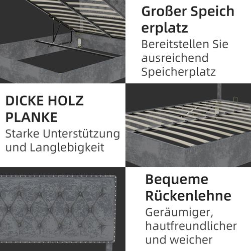 Lit Coffre Double 160x200 - Tête De Lit Rembourrée - Système Hydraulique - Velours Gris