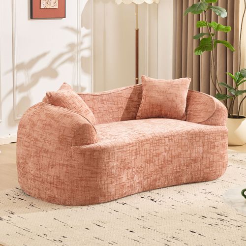 Canapé 2 Places - Compressible Compact - Accoudoirs - Coussins - Sans Assemblage - Tissu - Rose