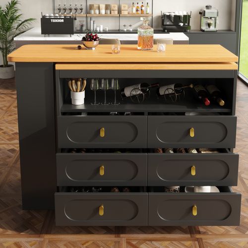 Table Bar Pivotante - 360° - Tiroirs - Compartiments Rangement - Meuble Bar Pratique - Mdf- Noir