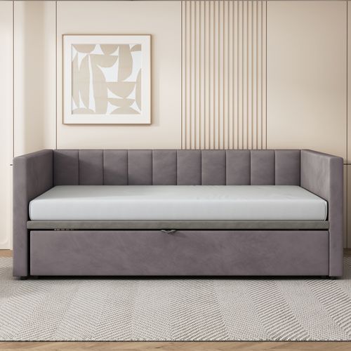 Lit Gigogne 90/180x200 - Lit Multifonction Pour Chambre Avec Sommier - Design Fonctionnel - Gris