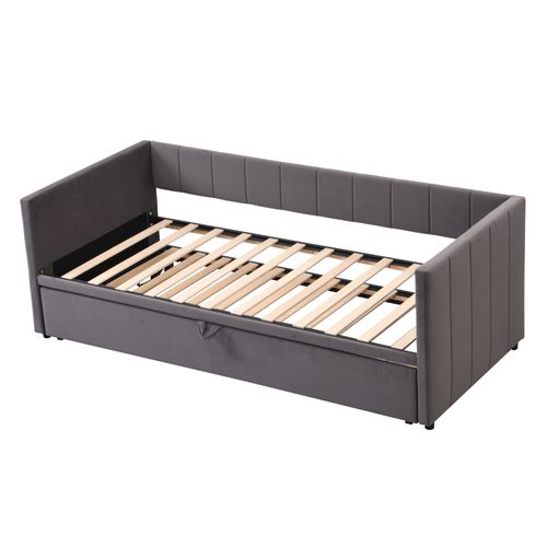 Lit Gigogne 90/180x200 - Lit Multifonction Pour Chambre Avec Sommier - Design Fonctionnel - Gris