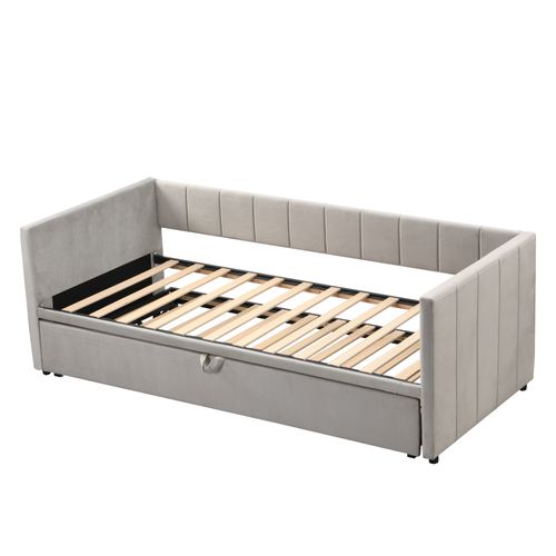 Lit Gigogne 90/180x200 - Lit Multifonction Avec Sommier Convertible - Velours Doux - Gris Clair