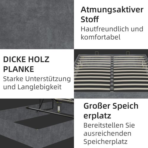 Lit Coffre Double 160×200 Cm - Rangement - Vérins - Cadre Robuste - Velours - Gris