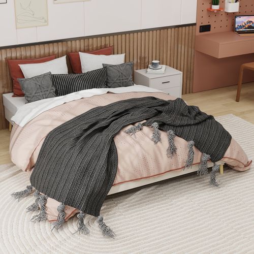 Lit Coffre 160x200 - Cadre Bas Design Contemporain - Rangement Adulte Et Ado - Velours Beige