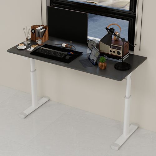 Bureau Réglable En Hauteur Modulable Avec Manivelle, Double Colonne, 120x60x90 Cm, Métal