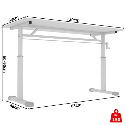 Bureau Réglable En Hauteur Compact Enfant Adulte, Plateau Stable, 120x60x90 Cm, Métal