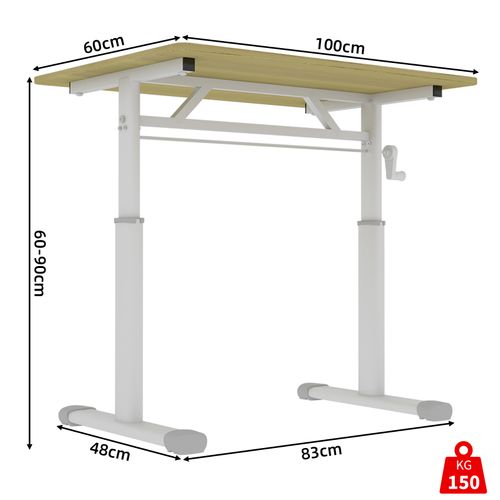 Bureau Réglable En Hauteur Compact Enfant Adulte, Plateau Stable, 100x60x90 Cm, Métal