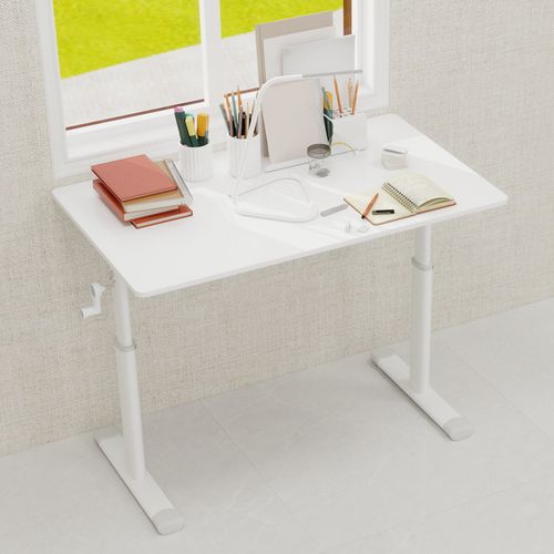 Bureau Réglable En Hauteur, Bureau Enfant Adulte Compact, Structure Métal + Bois, Blanc 100x60x90 Cm