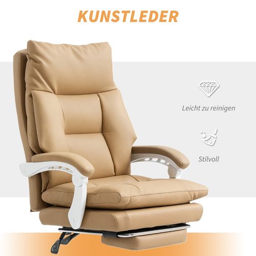 Fauteuil De Bureau Ergonomique - Accoudoirs Rabattables - Soutien Lombaire - Cuir - Marron Clair