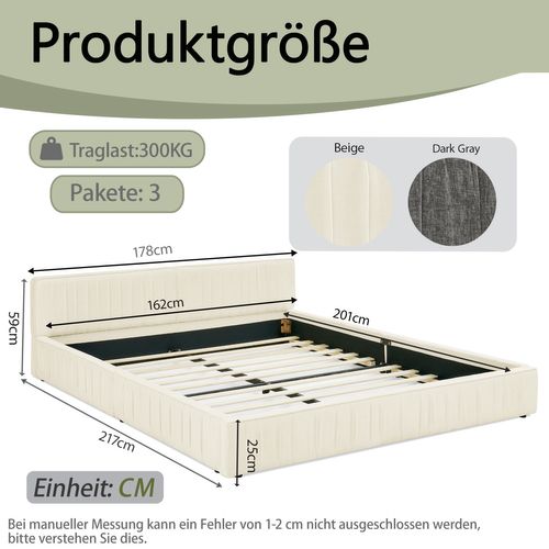 Lit Double 160x200 Cm - Adulte - Chenille Douce - Tête Capitonnée - Cadre Bois - Métal - Beige