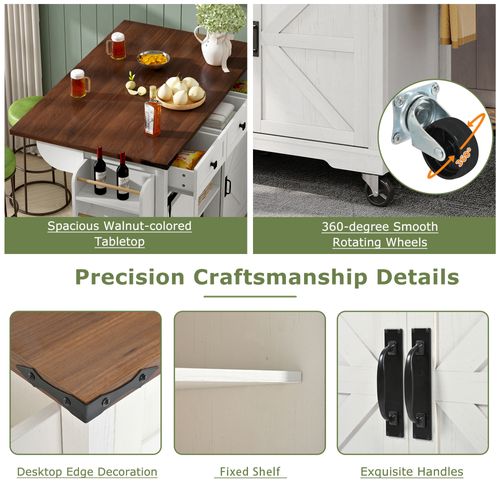 Table De Bar - Table Extensible - 3 Tiroirs - 2 Portes Coulissantes - Porte-serviettes - Mdf - Beige