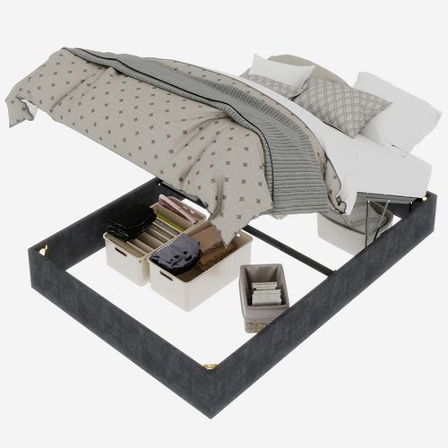 Lit Coffre Ado 140×200 Cm - Vérins Hydrauliques - Design Moderne Pratique - Velours - Gris