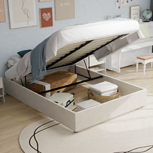 Lit Coffre Double 160×200 Cm - Coffre Intégré - Vérin Hydraulique - Velours Hollandais - Beige