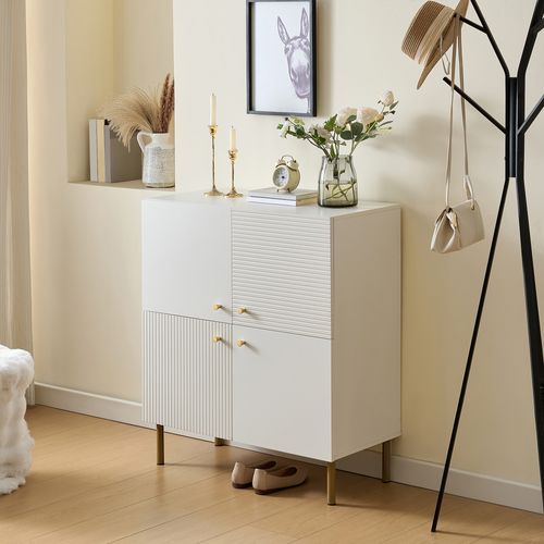 Buffet Moderne - Bahut Rangement - Poignées Alliage - Pieds Acier - Mdf - Blanc