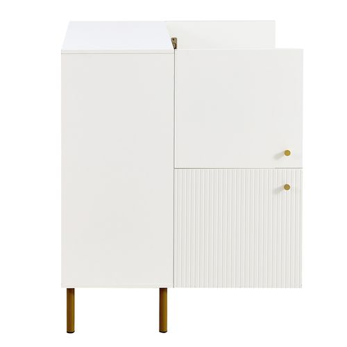 Buffet Moderne - Bahut Rangement - Poignées Alliage - Pieds Acier - Mdf - Blanc
