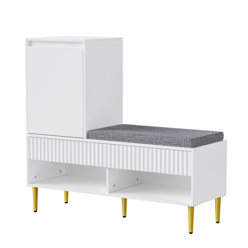 Meuble à Chaussures Moderne - Banc Rembourré - Tiroirs + Porte - Rangement Pratique - Couloir -blanc