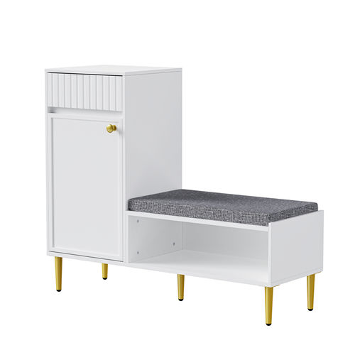 Meuble à Chaussures Avec Assise, Banc De Rangement 1 Porte 1 Tiroir, Design Compact, Blanc