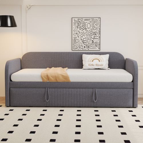 Lit Gigogne 90/180x190 - Banquette Extensible Avec Lit Tiroir Et Sommier à Lattes - Gris