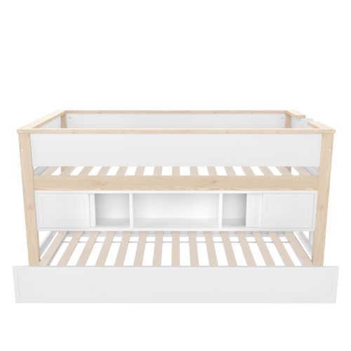 Lit Enfant 90x200 Cm - Mi-hauteur - Lit Tiroir - Rangements - Fiable Et Stable - Blanc+naturel