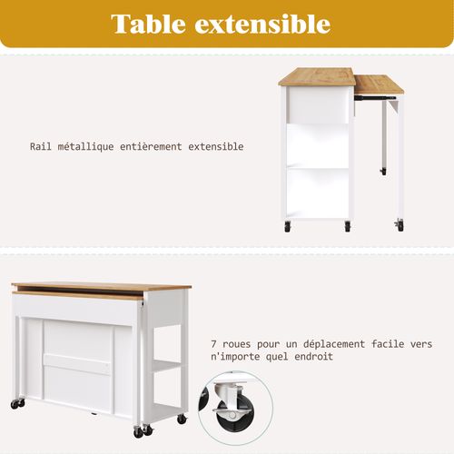 Îlot De Cuisine - Desserte Avec Étagères Réglables Et Porte-serviettes - Mdf Métal - Blanc