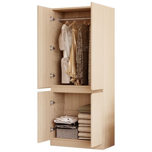 Armoire 2 Portes Avec Grand Espace De Rangement Et Compartiments - Meuble Pratique - Bois - Naturel
